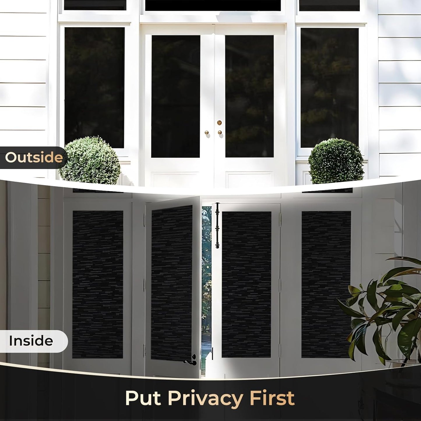 rabbitgoo Blackout Window Film, Sun Blocking Privacy Film for Room Darkening, Removable Black Out Vinyl Cover Tint for Home Day Sleep, Anti-UV Frosted Glass Clings, Black, 17.5 x 157.4 Inches