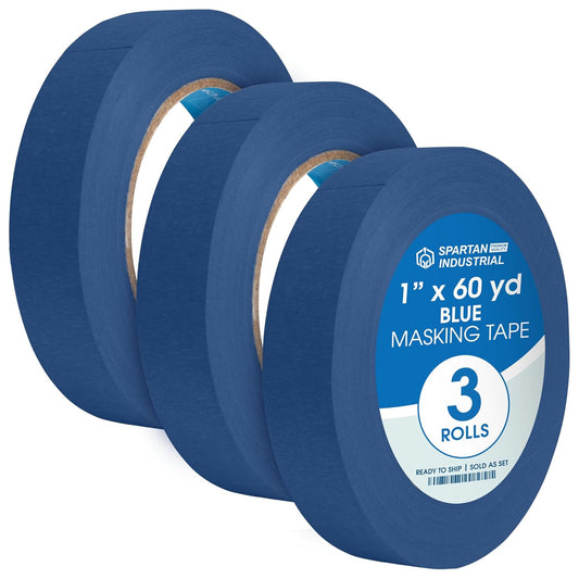 Spartan Industrial - 1" X 60 yd Blue Masking Tape - 3 Color Tape Rolls for Arts and Crafts, Painting, and More - No Residue, 5.5 Mil