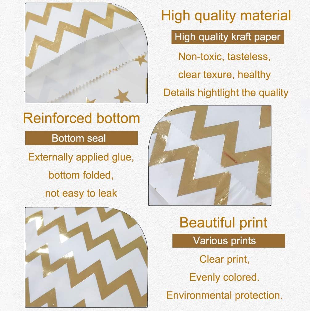 KEYYOOMY 100 Pcs Bright Gold Candy Buffet Bags Small Cookie Bag Polka Dot Paper Treat Bag for Wedding Birthday Party (5 inch x 7 inch)