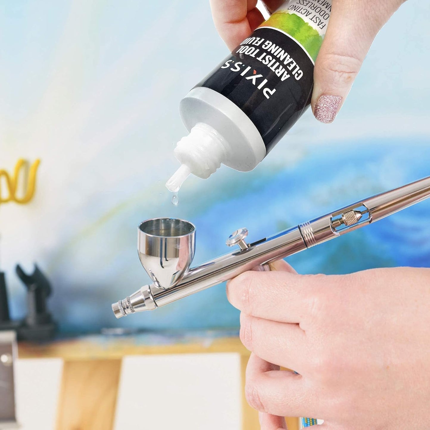 Airbrush Cleaner Kit With Brush Cleaner Solution - Ultimate Airbrush Cleaning Kit, Holder, and Pot for Efficient Cleaning of Airbrushes - Glass Clean Pot Cleaning Jar