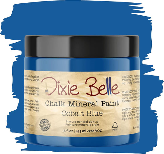 Dixie Belle Paint Company Chalk Finish Furniture Paint - Cobalt Blue (16oz) - Matte Vibrant Blue Chic Chalk Mineral DIY Furniture Paint
