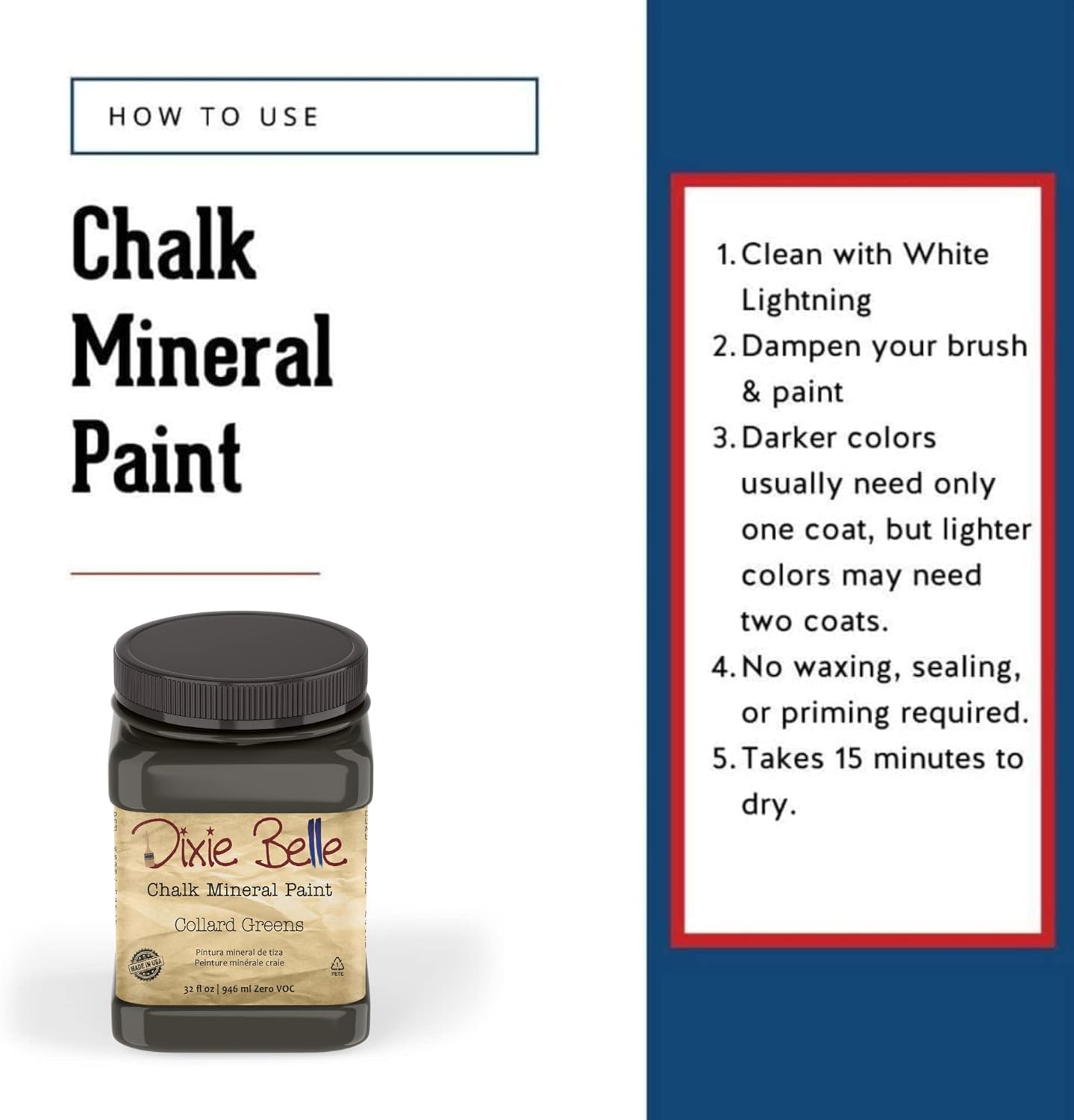 Dixie Belle Paint Company Chalk Finish Furniture Paint - Collard Greens (32oz) - Matte Deep Green Chic Chalk Mineral DIY Furniture Paint