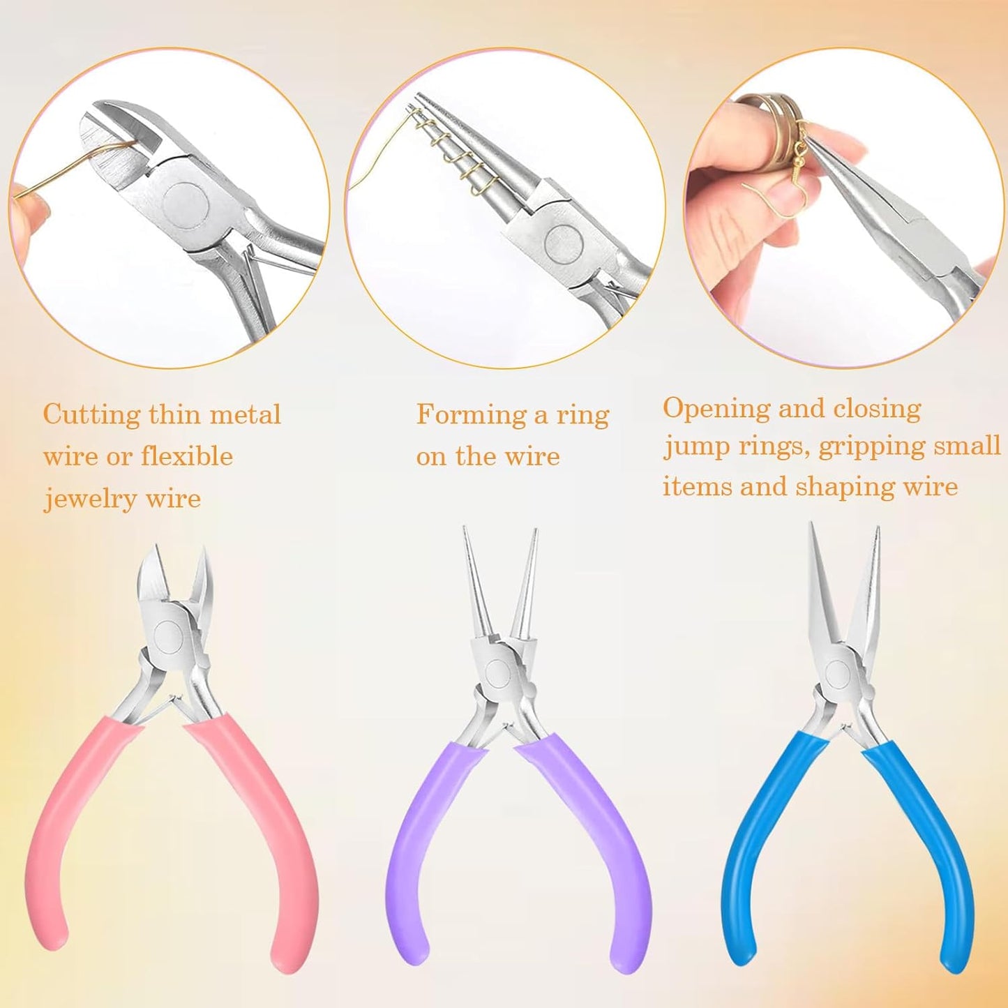 3 Pack Jewelry Pliers Set, Mini Pliers Set with Needle/Round, Carbon Steel Jewelry Tools with Storage Box, Applicable to Jewelry Making Supplies, Handicrafts, Earring Making