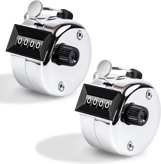 Clicker Counter, Metal Hand Tally Counter Clicker with 4 Digit Display, Pitch Counter for Golf Stroke, Baseball, Coaching, Knitting, Lap, Row Sport, Silver