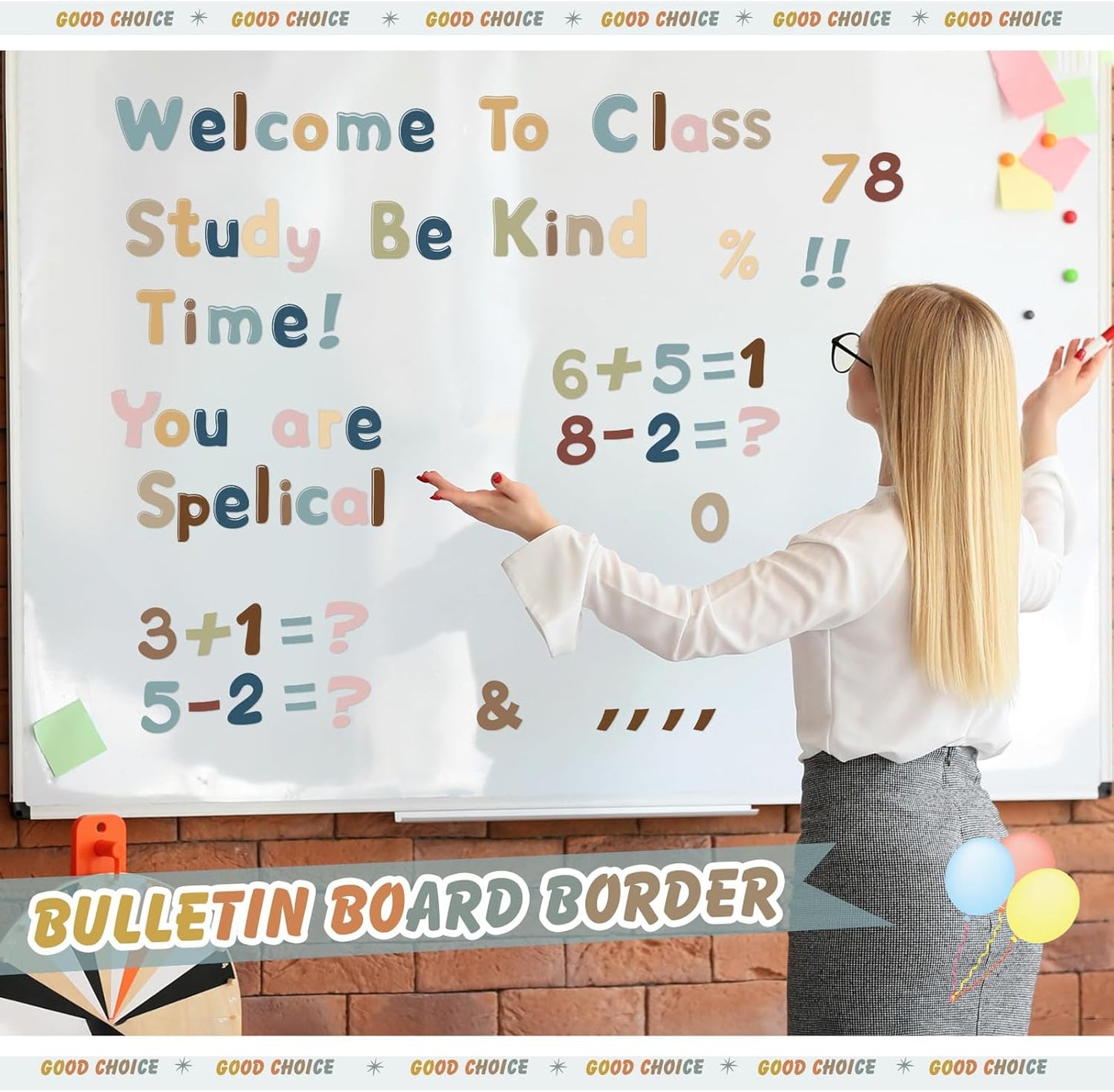 221 Pcs Bulletin Board Letters Round Alphabet Number Punctuation Symbol Combo Letter Cutouts Classroom Decoration for School Classroom Chalkboard Poster Board(Boho Round)