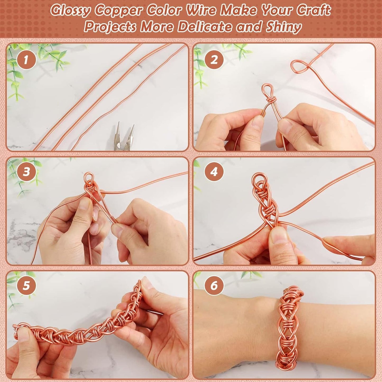 Aluminum Wire, Anezus 9 Gauge Craft Bendable Armature Thick Wire for Wreath, Jewelry Making, Gardening, Sculpting, Cosplay Props (Copper, 3 mm)