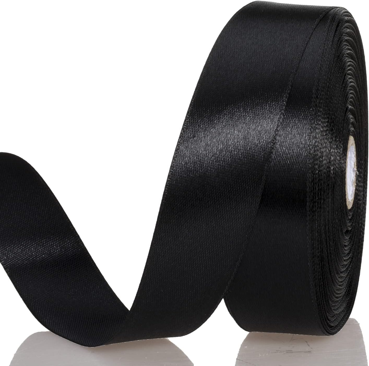 1 Inch Black Solid Satin Ribbon, 50 Yards Craft Fabric Ribbon for Gift Wrapping Floral Bouquets Wedding Party Decoration