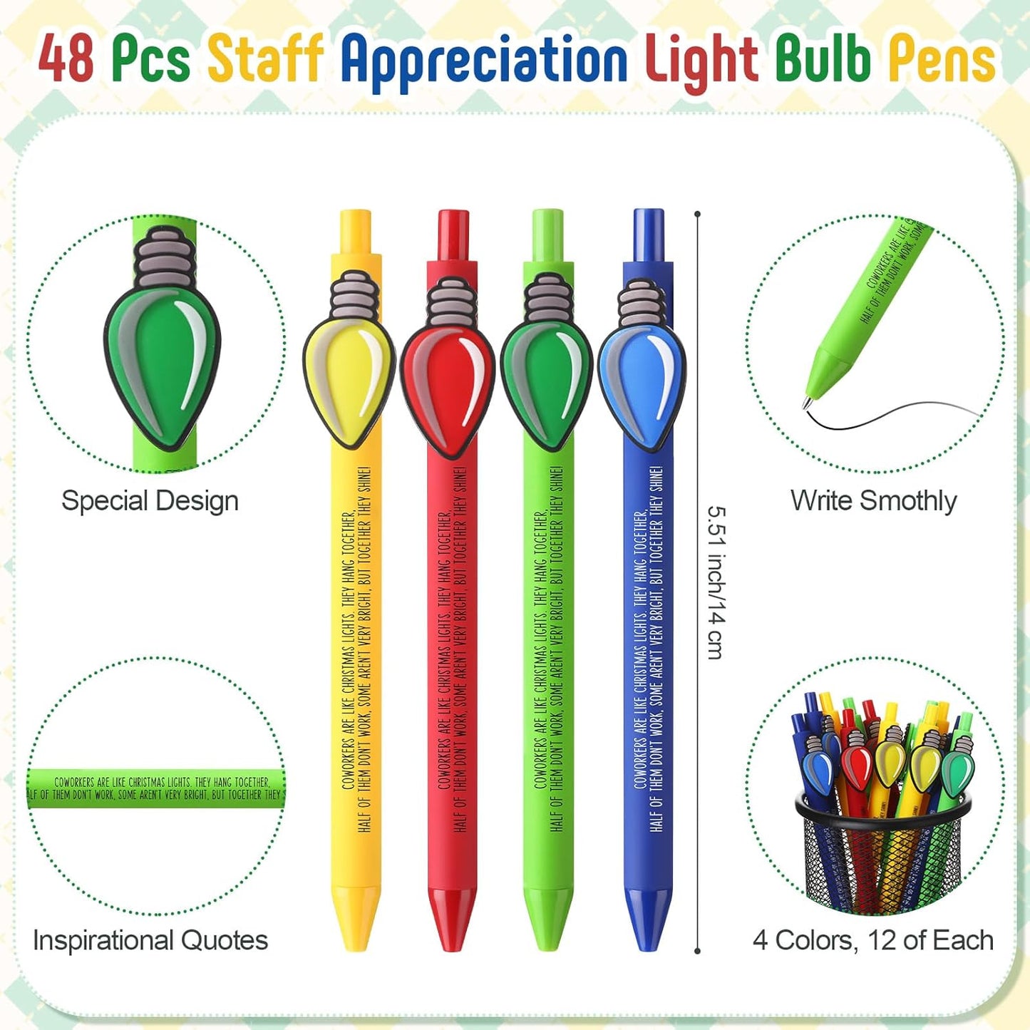 Eaasty 48 Pcs Christmas Gifts for Coworkers Appreciation Ballpoint Pens Bulk Coworkers Are Like Christmas Lights Holiday Thank You Gifts for Employee Team Colleagues (Appreciation)
