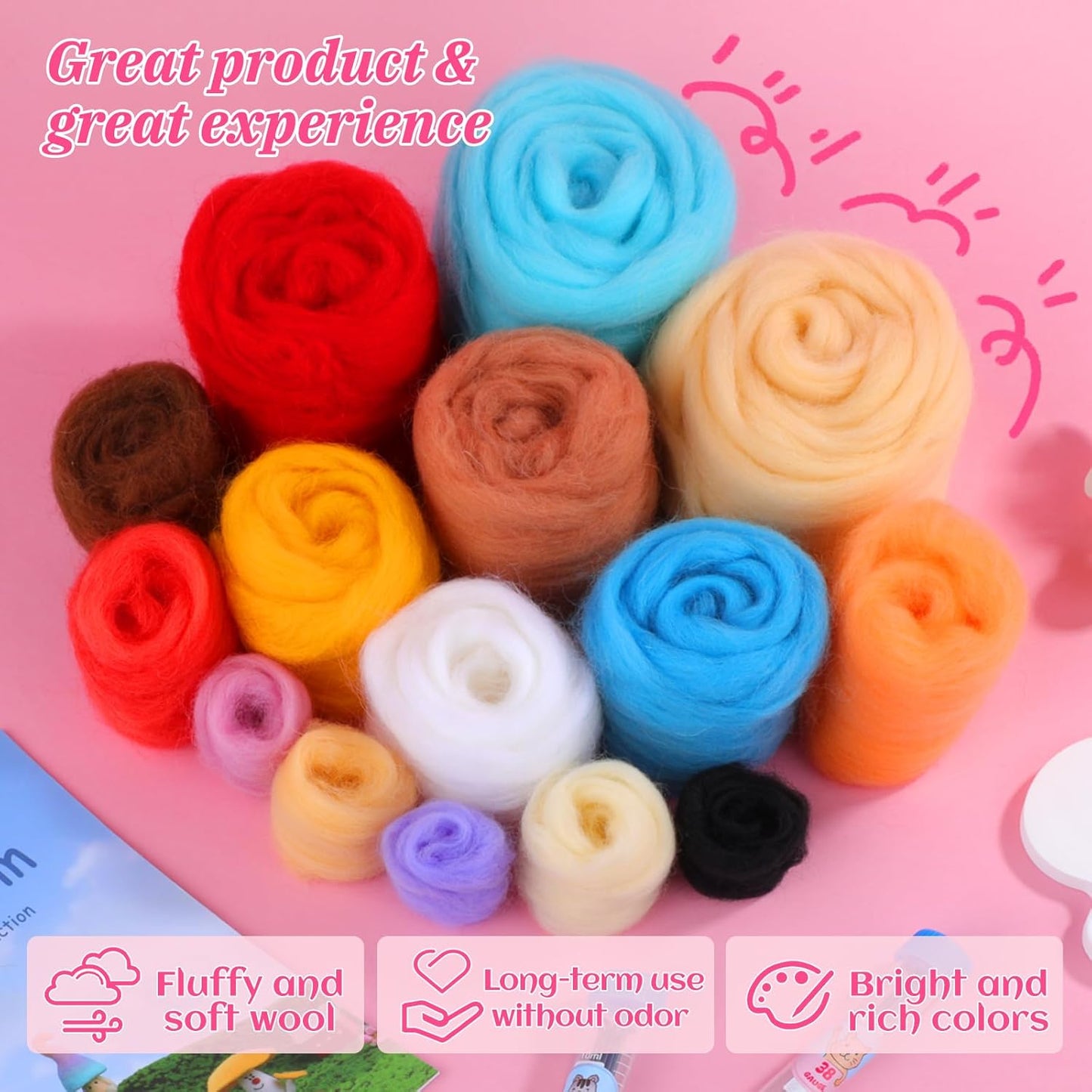 UOOU Needle Felting Kit,Mushroom Needle Felting Beginners Kit,Needle Felting Supplies,Wool Roving,Instruction Manual,Wool Felting Kit for DIY Craft Decoration