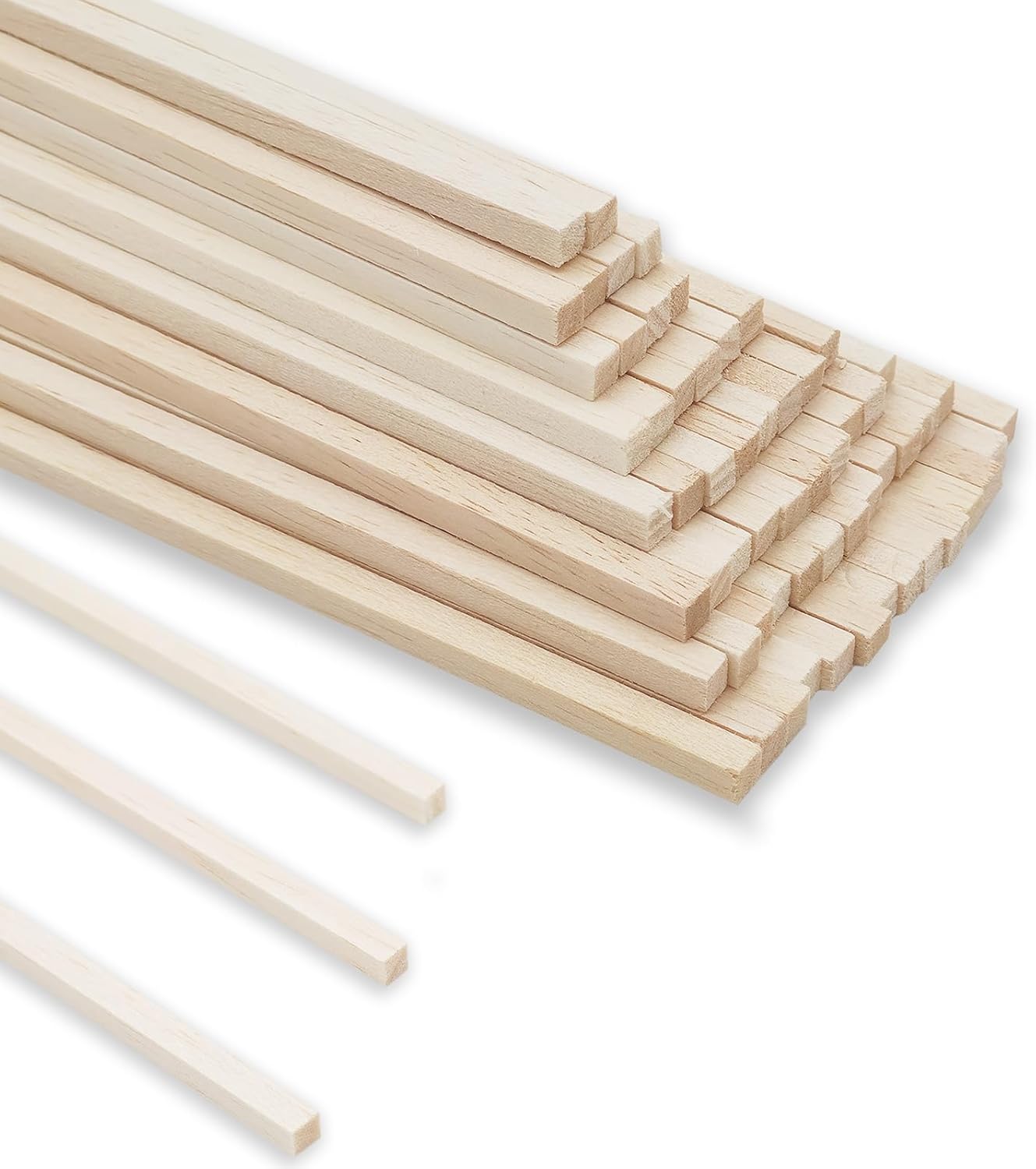 60Pcs Balsa Wood Square Dowels 1/4 x 1/4 x 12 inch ，DIY Balsa Wood Sticks for Crafts Model Making (1/4"x12"-60pcs)