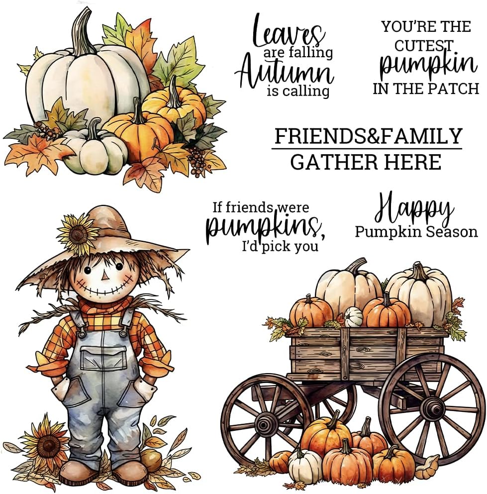 Halloween Clear Silicone stampReusable Stamp with Pumpkins, Skulls, Bats, Santa Claus, and Holiday Designs. Used for Making Cards, scrapbooks, and DIY templates (Scarecrow)