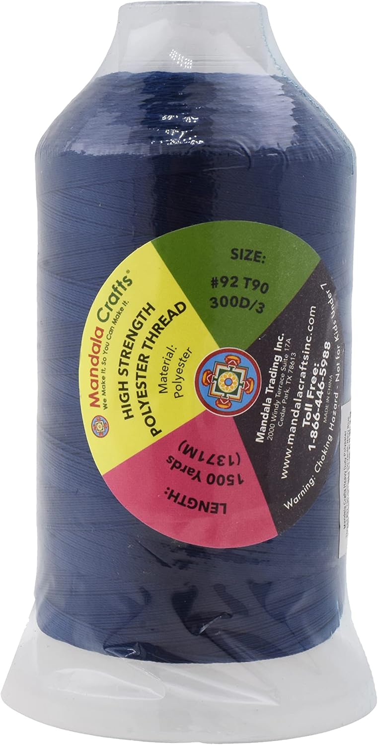 Mandala Crafts Navy Blue Heavy Duty Thread -1500 Yds Tex 90 Thread for Sewing Drapery Jeans Leather Hair - Bonded Polyester Thread Outdoor Marine Upholstery Threads