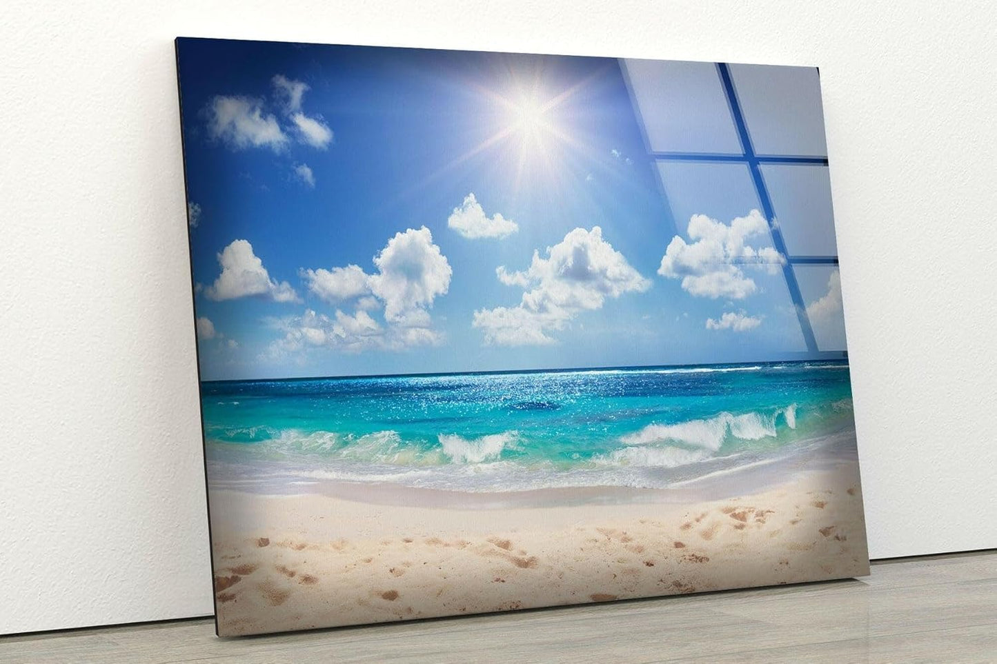 My Photostation.com 48Wx32H'' Summer Beach Landscape Glass Wall ArtTempered Glass Printing Wall Decor Large Wall Art Wall Hangings