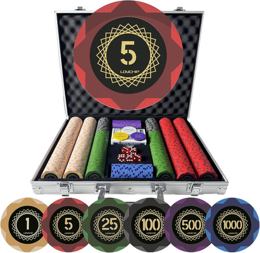 Clay Poker Set with Numbered Chips 500-pcs for Card Board Game, 14g Weight with Playing Cards for Texas Hold'em, Blackjack Gambling, Late Night Poker Games