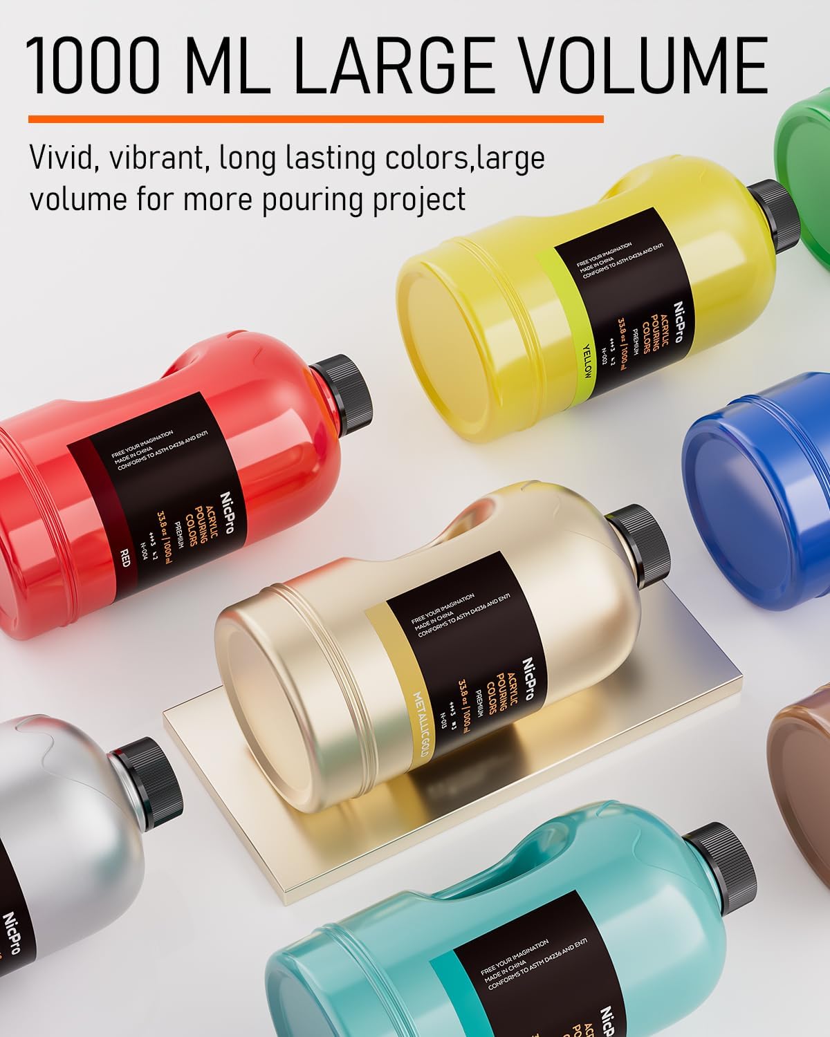 Nicpro 14 Colors Large Bulk Acrylic Pour Paint Set (33.8 oz,1000 ml) Premixed High Flow Art Pouring Paint Supplies Kit with Silicone Pour Oil, Gloves for Beginner Cell Creation Flow DIY, Ready to Pour