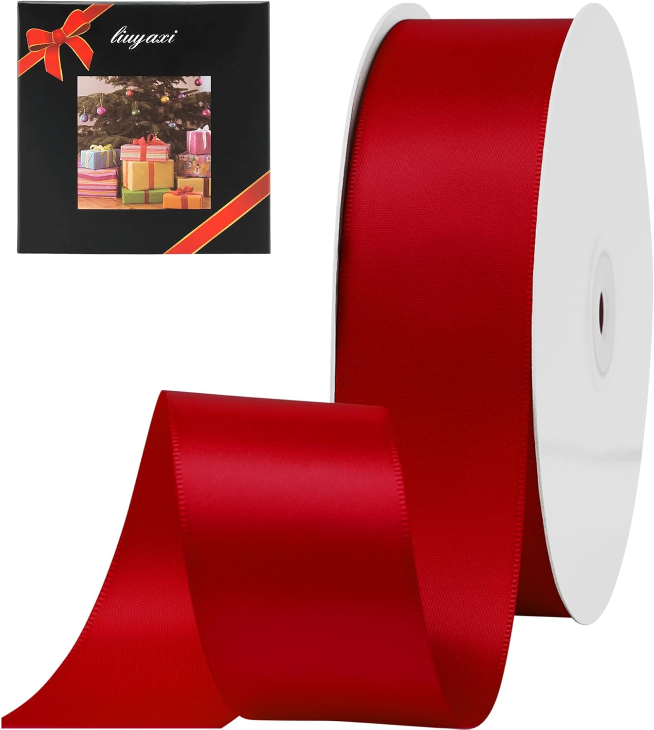 LIUYAXI Red Double Faced Satin Ribbon, 2" X Continuous 25 Yards, Ribbons Perfect for Gift Wrapping Wedding Bouquet Decor DIY Craft Bow Making & Other Projects