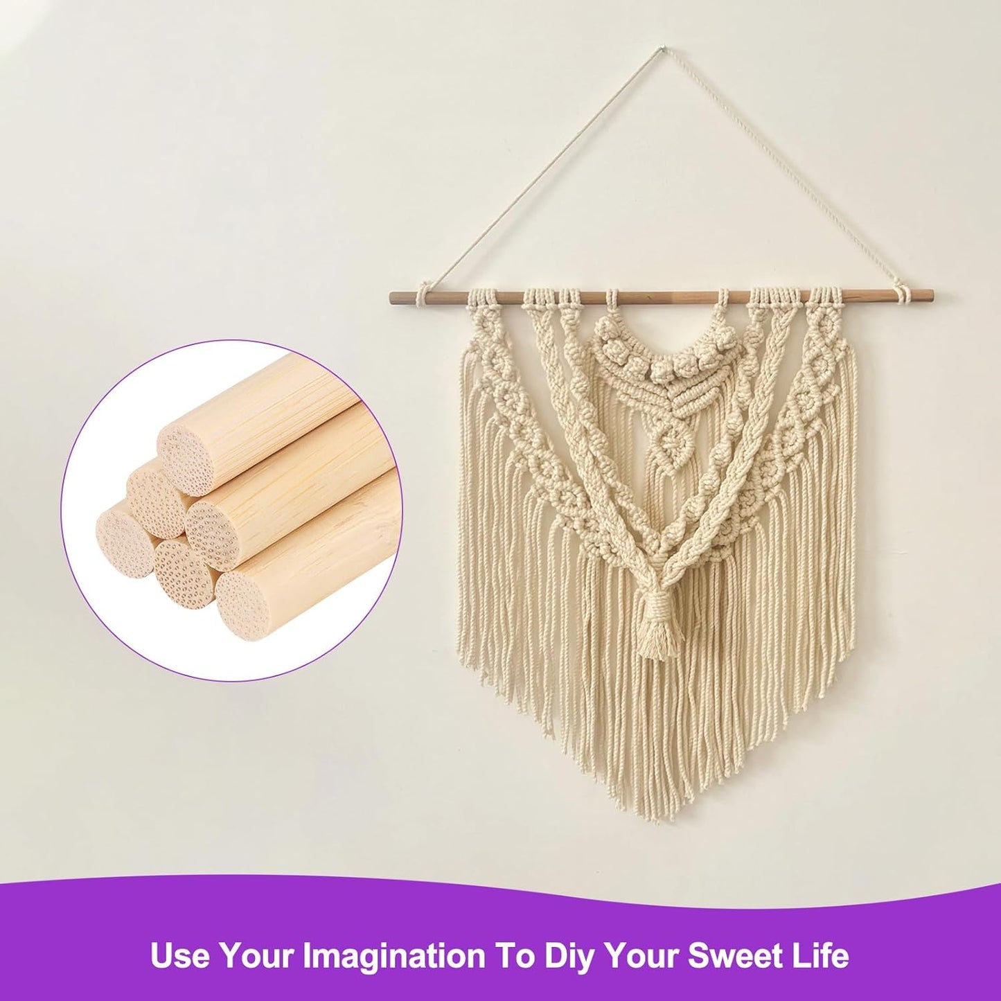 DMiotech 50 Pack 9/32" x 18" Wooden Dowel Rods Unfinished Natural Sticks Wood Craft Sticks for Home Decor Projects and Making DIY Craft,Wood Color