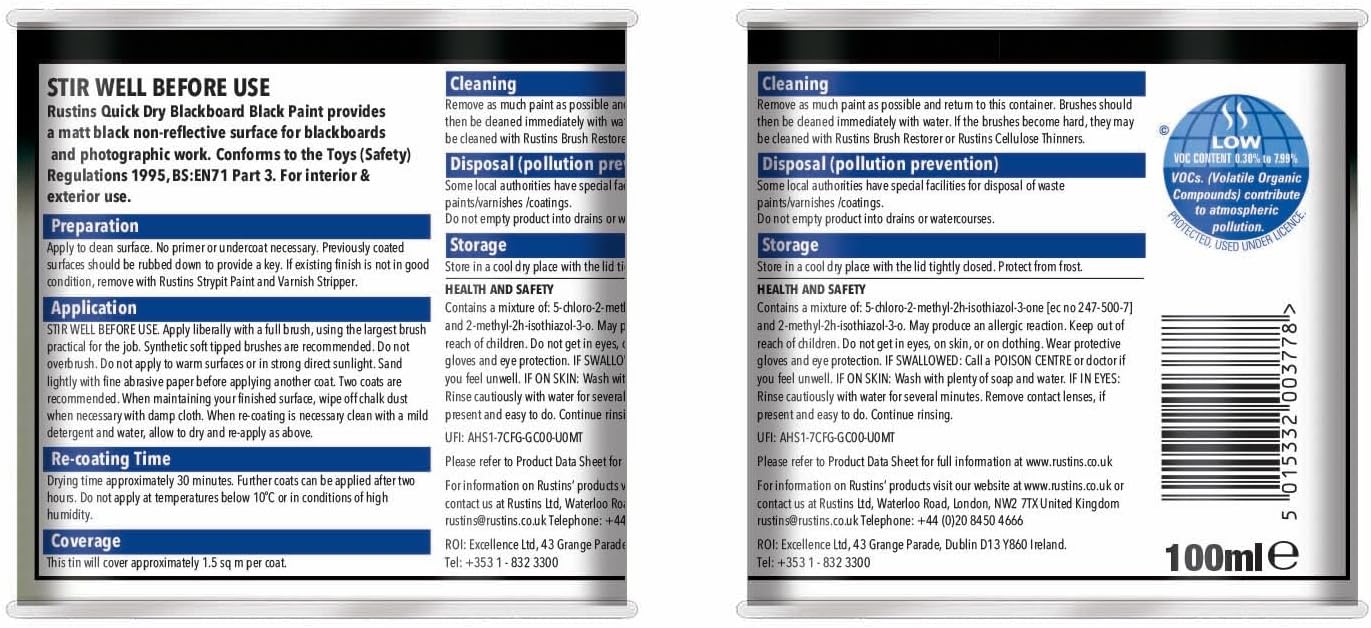 Rustins Blackboard Black Paint 100ml