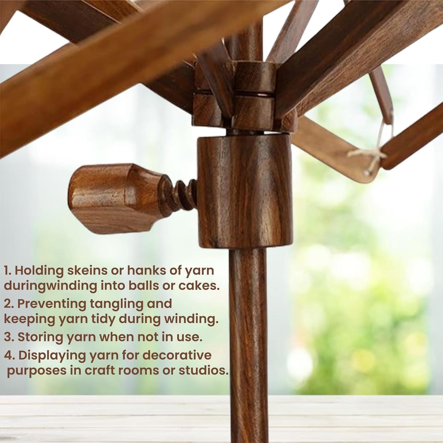 Wooden Yarn Umbrella Swift Winder, Yarn Winder for Knitting Crocheting X-Large Heavy Duty Winder, Natural Beach Wood Handmade Swift, Holds up to a 6' Circumference Skein