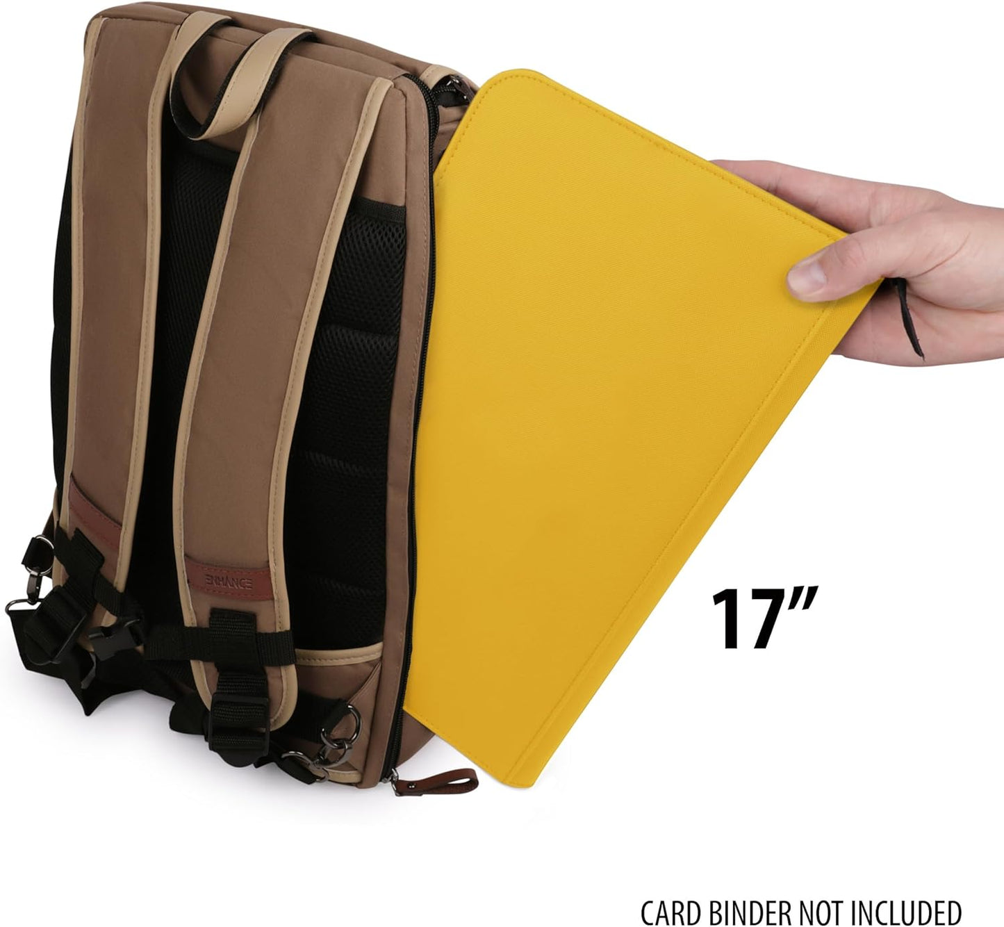 ENHANCE Designer Edition TCG Backpack - MTG Deck Bag Card Binder Space, TCG Deck Box Storage, MTG Playmat Holder - Card Storage Compatible with Magic the Gathering, Pokemon, Lorcana (Canvas Tan)