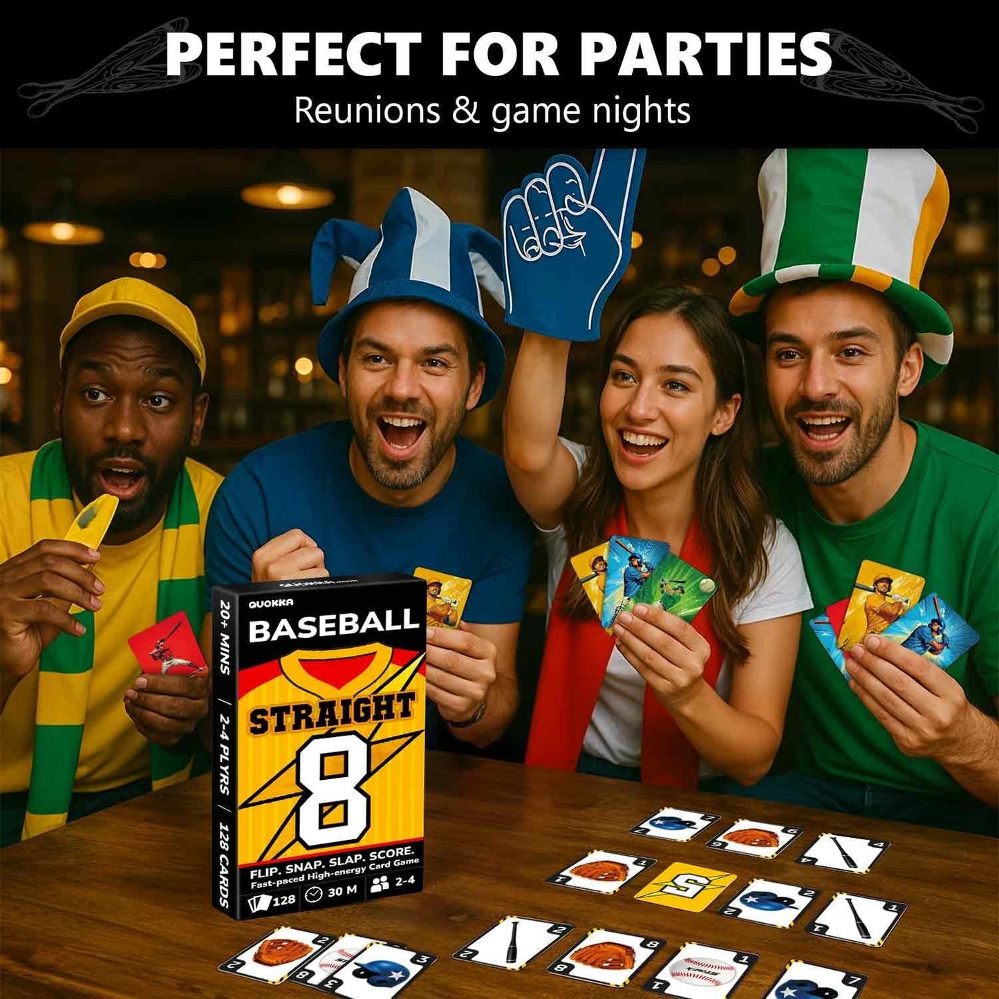 QUOKKA Baseball Fast-Paced Card Game for Kids & Adults – 128 Cards & Easy Rules – Quick & Fun Matching Game – 2-4 Players – Ages 8+ – Perfect for Family Games Night, Travel and Parties