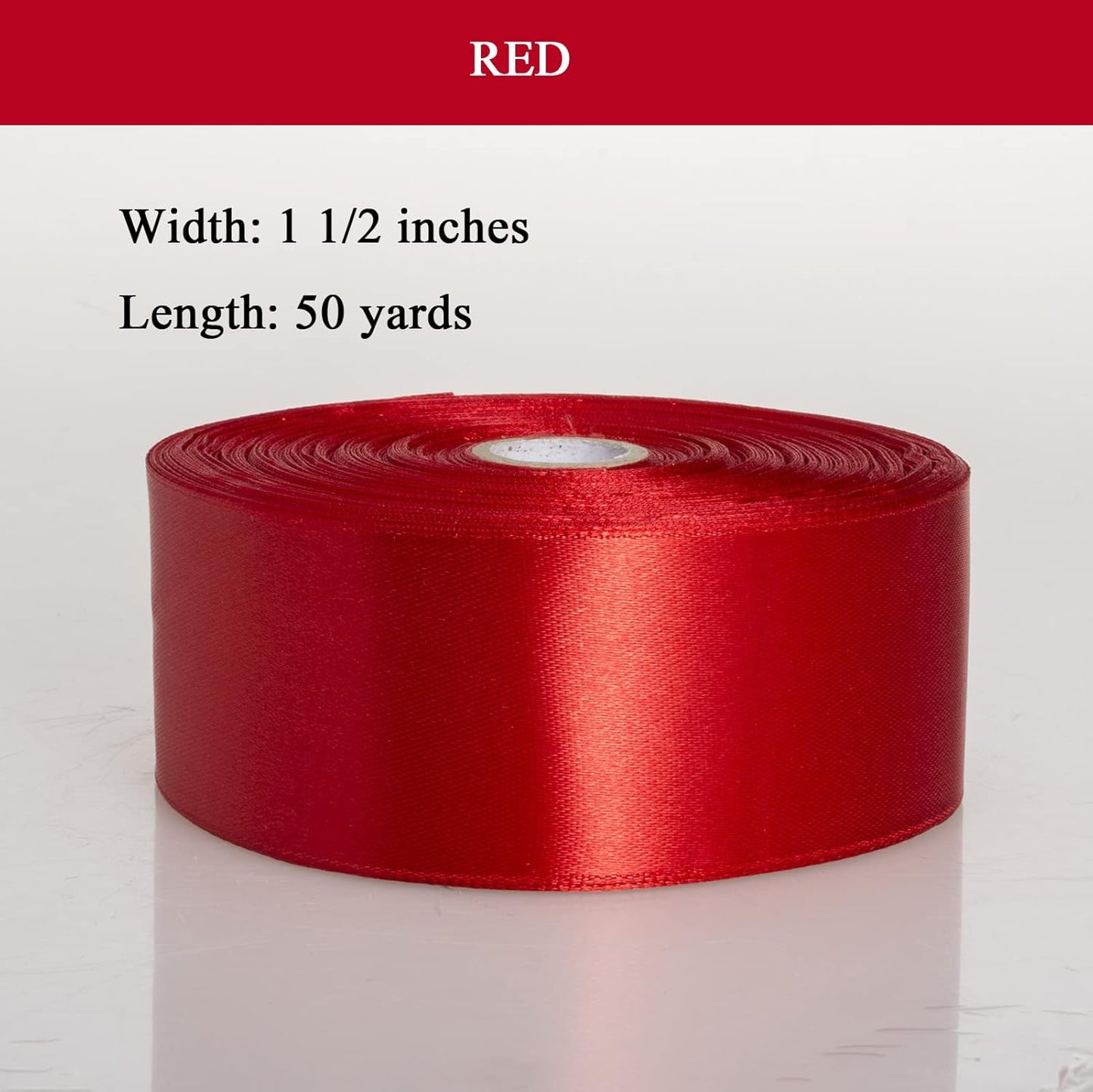 1 1/2 Inch Red Solid Satin Ribbon, 50 Yards Craft Fabric Ribbon for Gift Wrapping Floral Bouquets Wedding Party Decoration