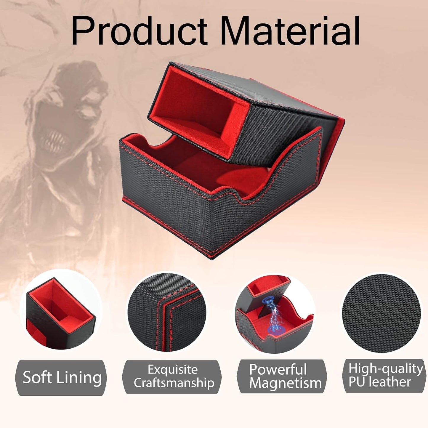 Dice Tower and Tray, Portable Commander Deck Box, Foldable Dice Storage Box for Dungeons and Dragons Rolling Tray Black/Red