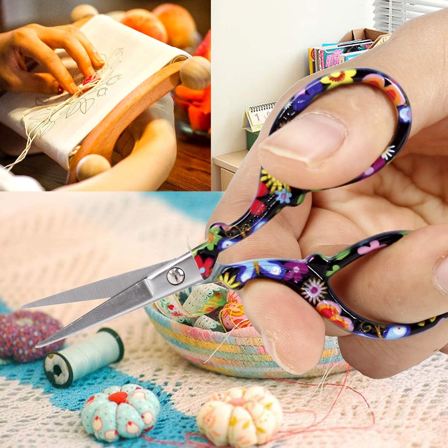 BIHRTC Little Sewing Scissors 4.5Inch Embroidery Scissors with Artificial Leather Cover Stainless Steel Scissor DIY Tools Dressmaker Small Shears for Handicraft DIY Tool Crafting Thread Art Work