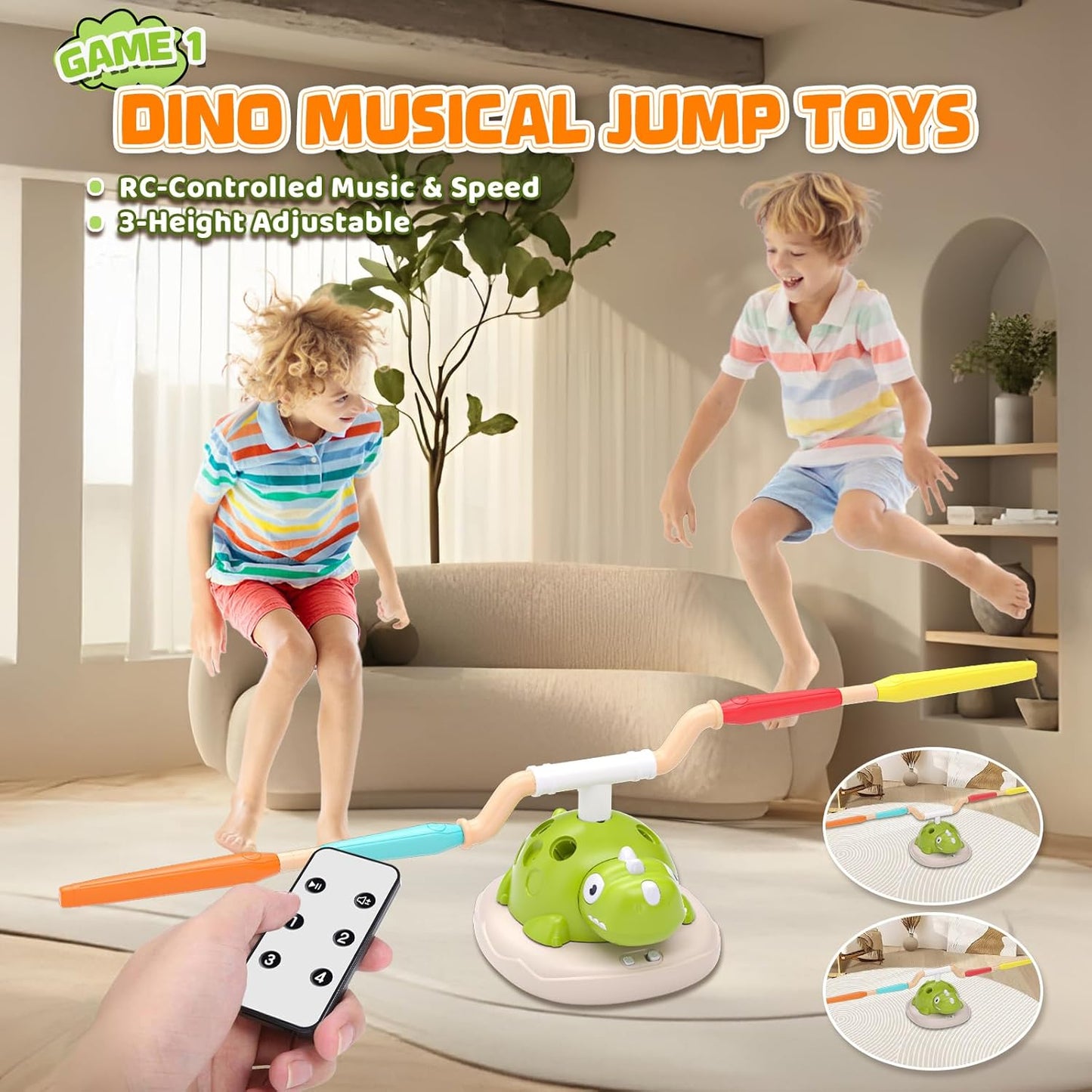 Aliex 3 in 1 Dinosaur Musical Jumping, Toss Ring and Stomping Launch Rocket Launcher, Indoor & Outdoor Sports Toys with Remote Control for Kids Ages 3-8 4-6,Active Outside Toy Gift for Boys and Girls