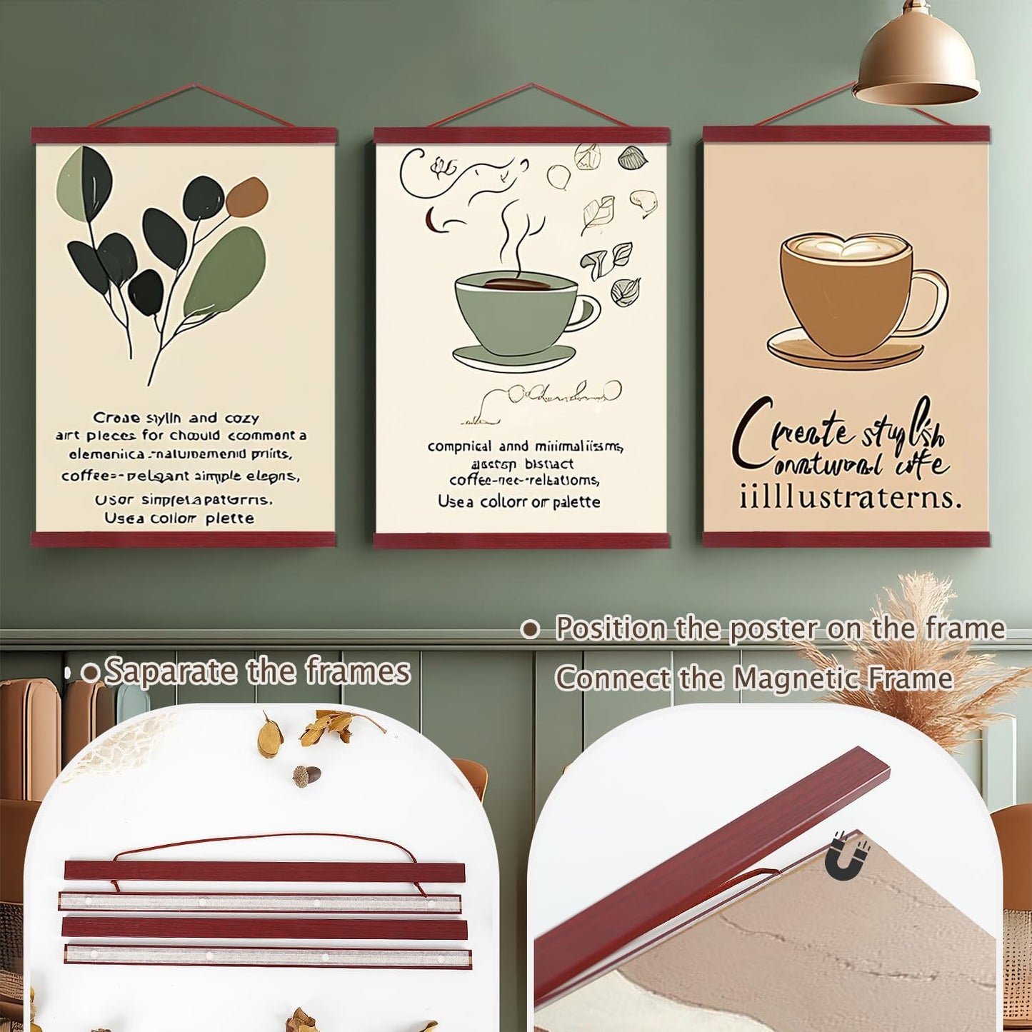 Artmag Magnetic Poster Hanger Frame, 11x14 11x17 Light Wood Wooden Magnet Canvas Artwork Print Poster Hangers Frames Hanging Kit (Mahogany, 11")