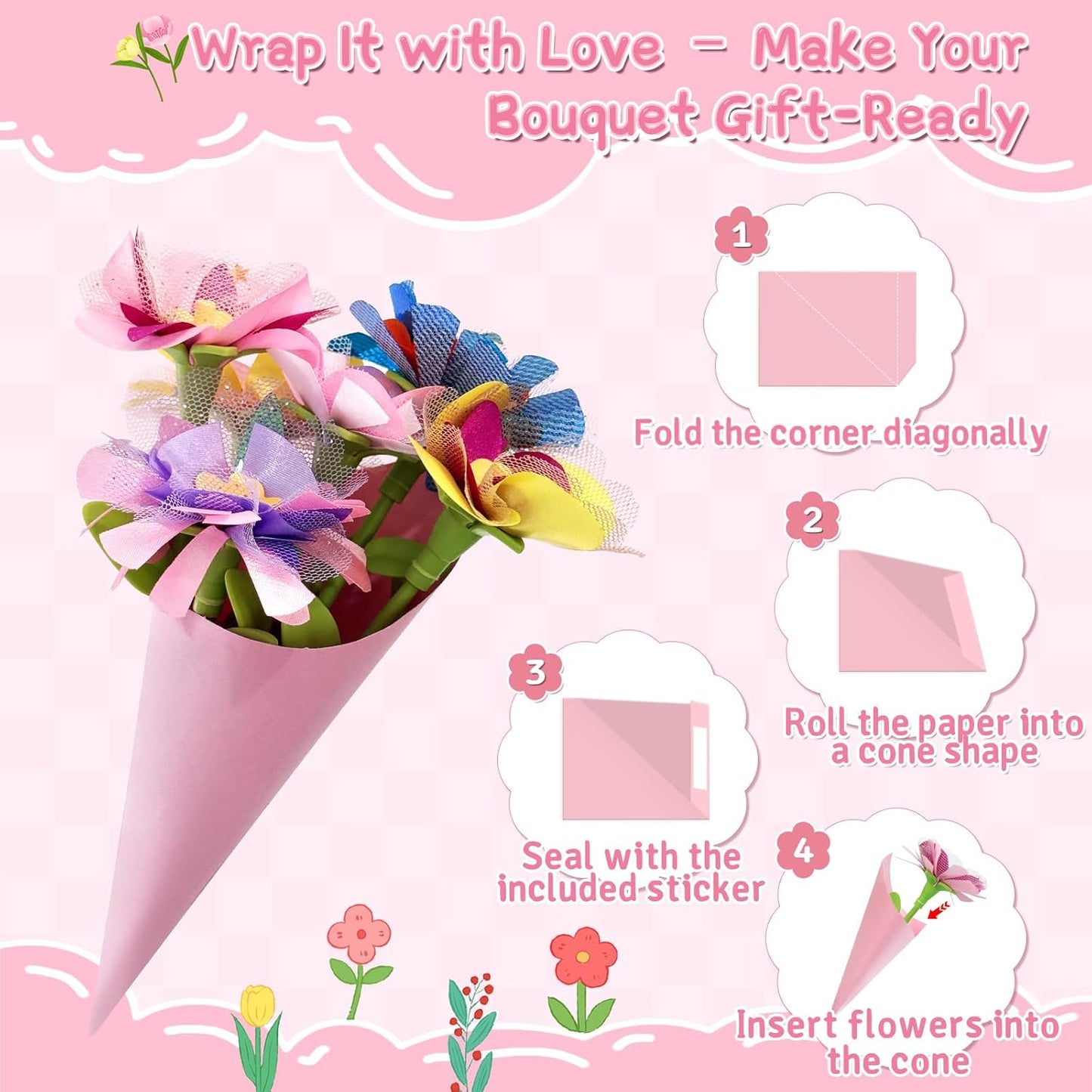 JUMP PASS BY DIY Fabric Flower Bouquets Toys for Kids Refill Kit - Arts & Crafts Toy Accessories-Flower Press Kit Accessories