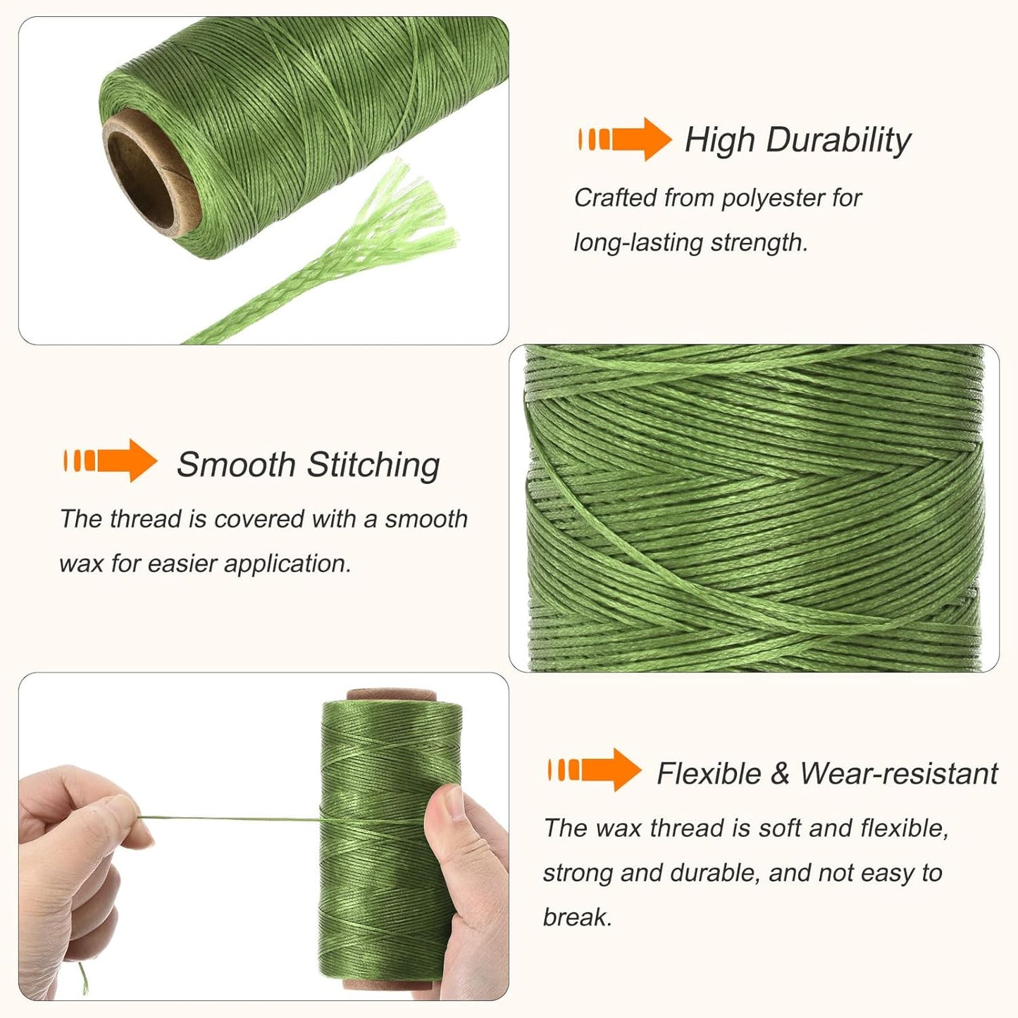 MECCANIXITY Waxed Thread,284 Yard 0.8mm 150D Flat Wax Thread Polyester Waxed String for Leather Sewing Hand Weaving Book Binding Home Decoration,Deep Green