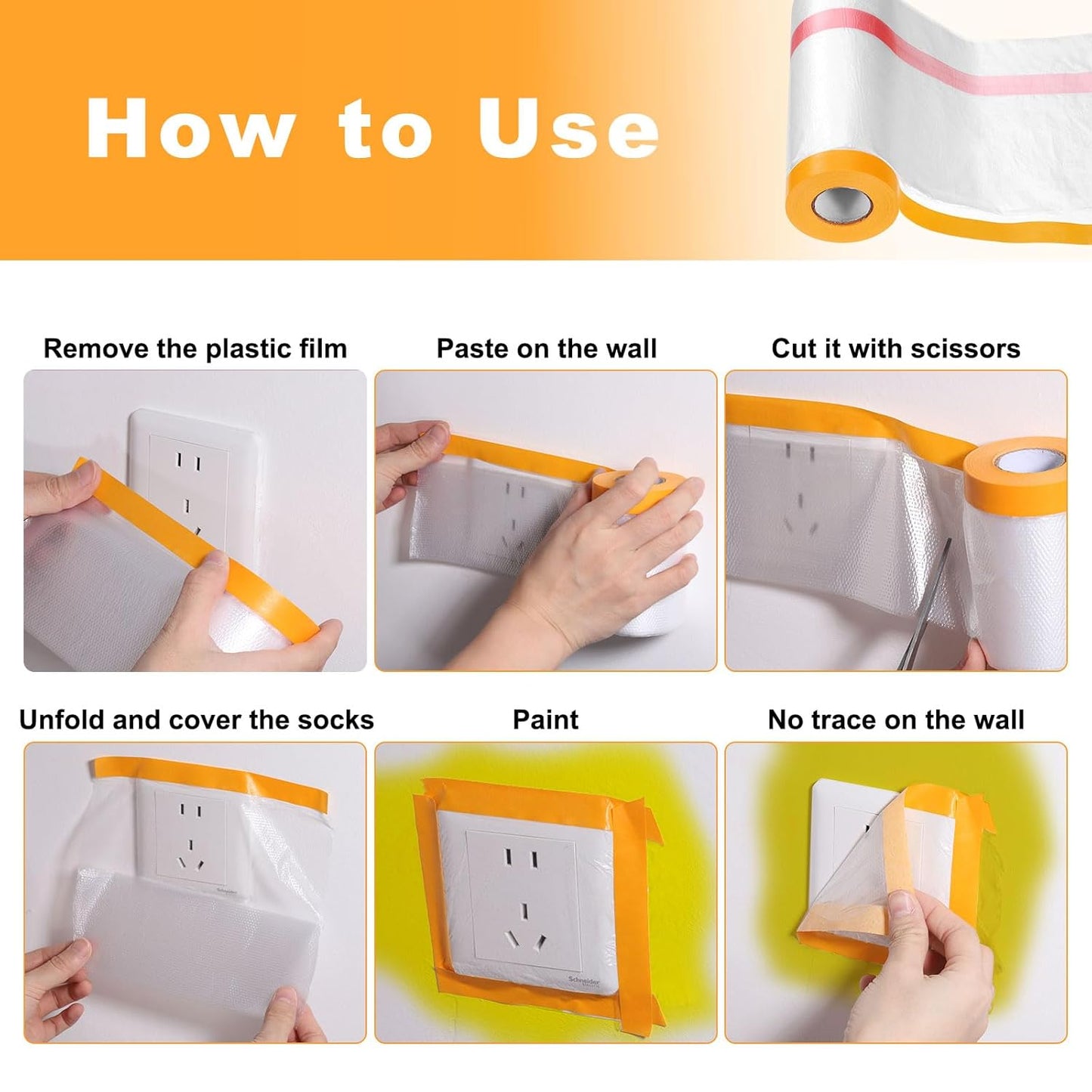 HARFINGTON 3 Rolls Pre-Taped Masking Film 78.7" x32.8ft Double Adhesive Tape and Drape Painters Plastic Drop Cloth Film with Tape Plastic Sheeting for Automotive Painting Covering