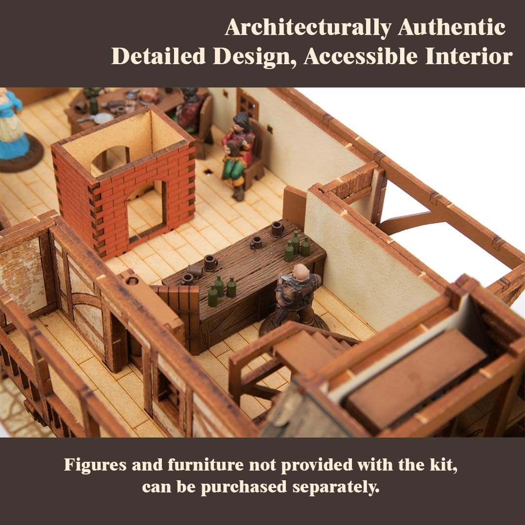 Fawlty Manor (Pro Texture) - Bridge Dwelling - Medieval Tavern - Medieval Europe Series - 3D Puzzle - Architectural Model Kit - DIY - 28mm Scale – 465 Pieces – Ages 15 Years and Above