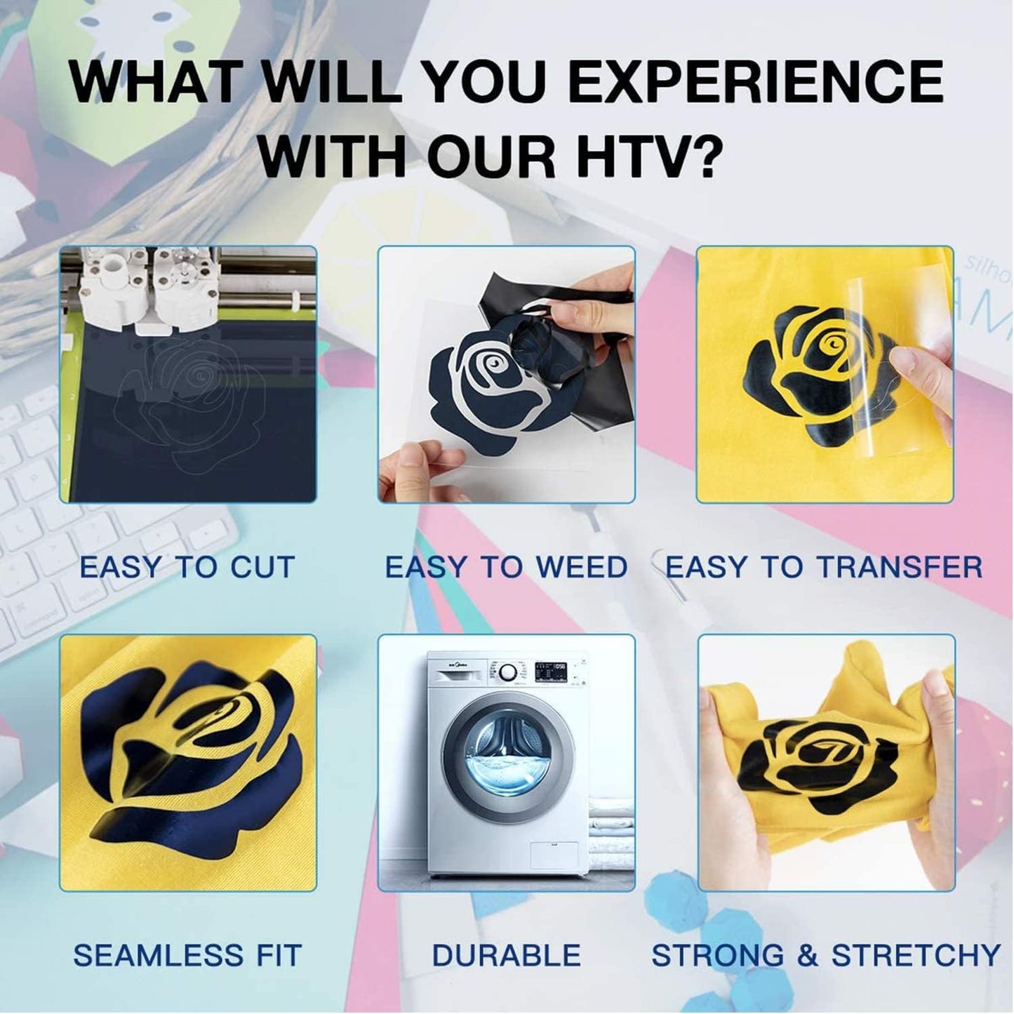 HTVRONT Heat Tranfer Vinyl Roll - 12” x 80ft Black HTV Vinyl for T Shirts, Black Iron on Vinyl Compatible with Cricut Cutting Machine - Easy to Use for Personalized Gifts