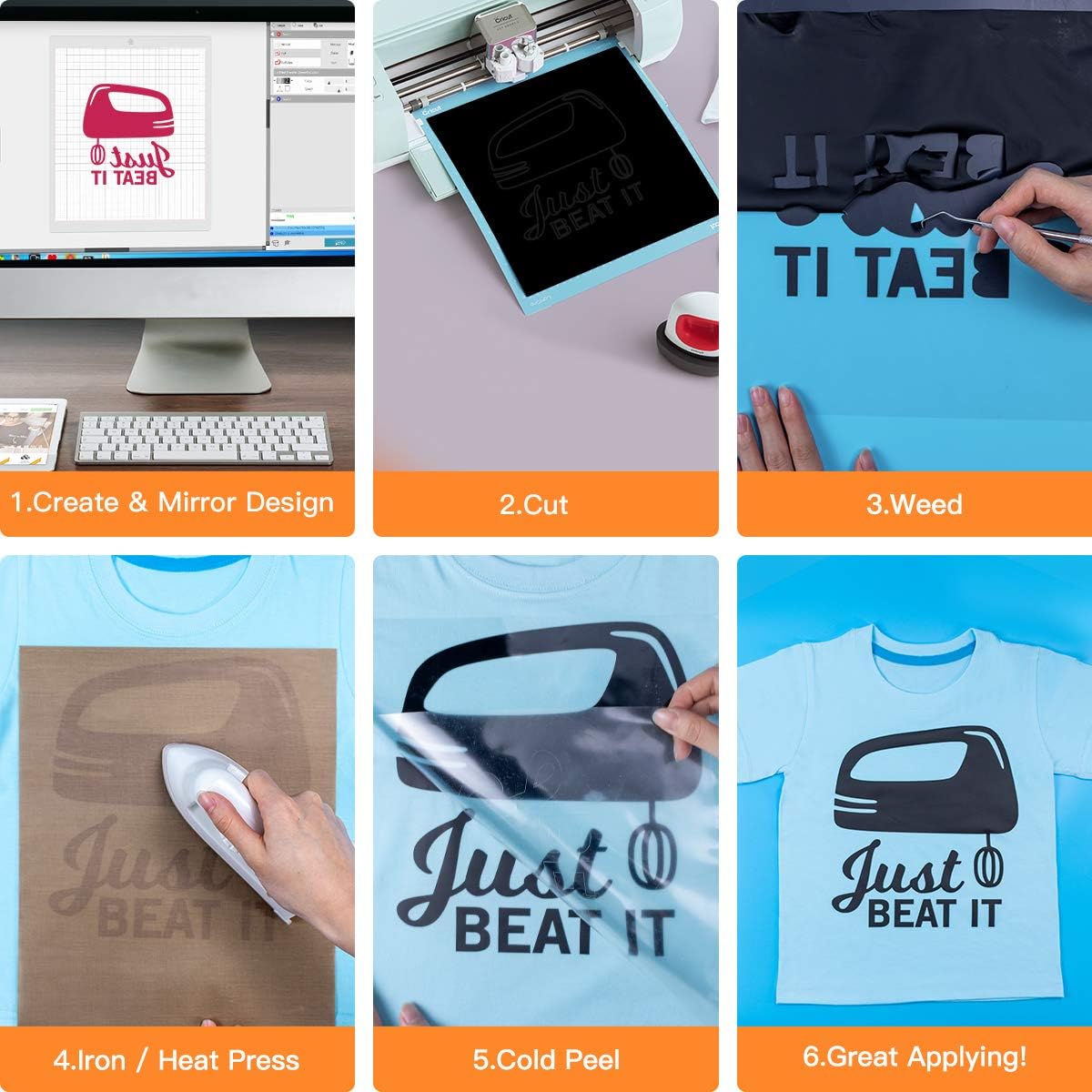 HTVRONT Heat Transfer Vinyl Rolls - 2 Pack 12" x 8ft Black and White HTV Vinyl for Shirts, Iron on Vinyl for All Cutting Machine - Easy to Cut & Weed for Heat Transfer Design (Black and White)