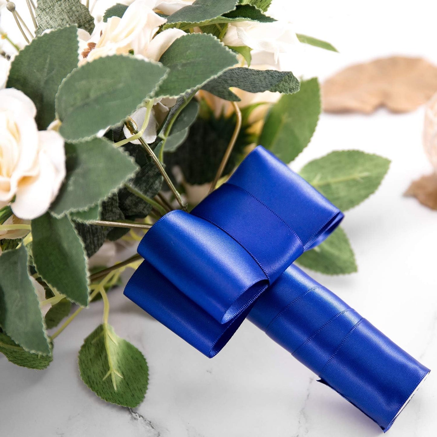 Humphrey's Craft 1-1/2 Inch Cobalt Blue Double Faced Satin Ribbon - 25 Yards Variety of Color for Crafts Gift Wrapping Bows Bouquet Decoration Sewing Christmas Tree Wedding Invitation Card.