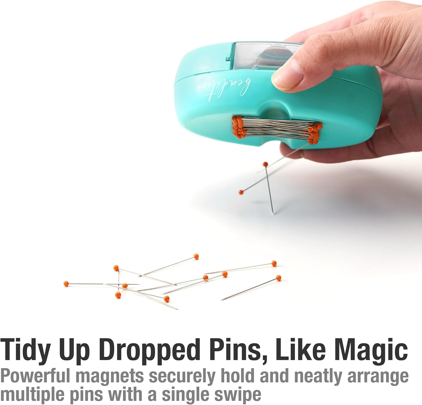 Beaditive Magnetic Pin Cushion with Drawer - Strong Magnet Pin Holder Cushion for Sewing - 50 Glass Head Quilting Pins Included - Chic Pincushion Caddy for Sewing Pins, Paper Clips, Screws – Turquoise