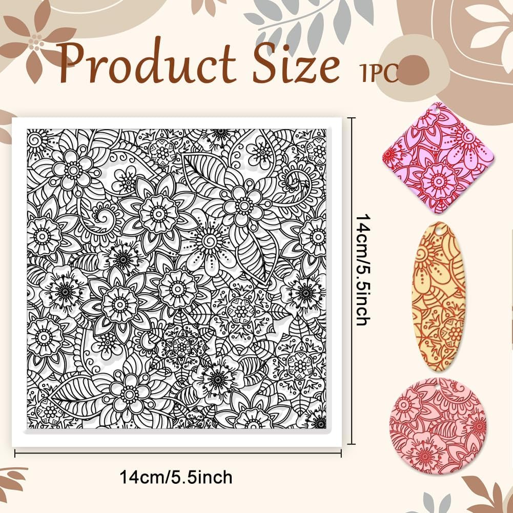 CHGCRAFT Abstract Flowers Geometric Flowers Silicone Texture Stamp Polymer Clay Molds DIY Clay Texture Tools for Clay Pottery Earring Jewelry Making Stamp Engraving Machines, Flower, 5.5x5.5inch