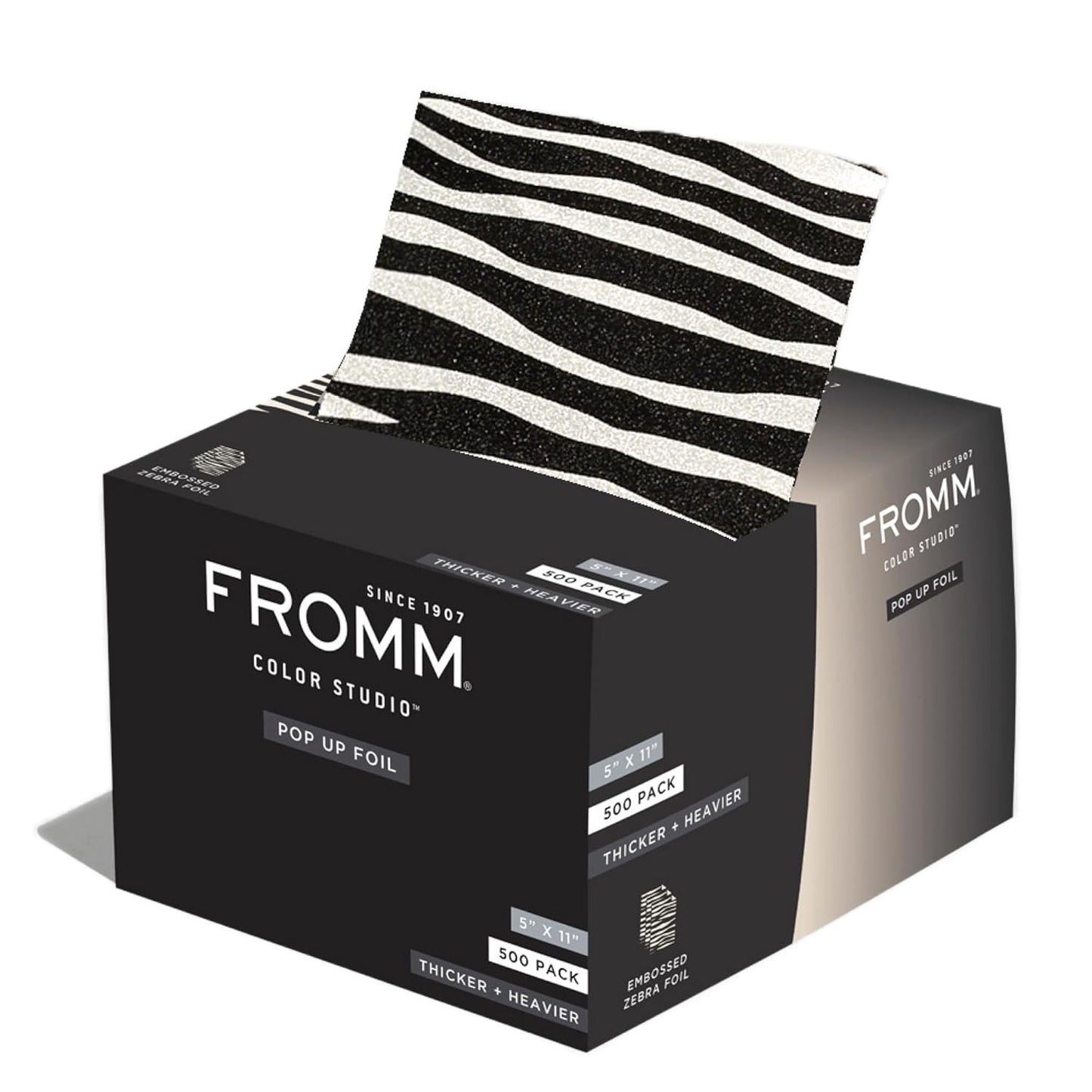 Fromm Pop Up Hair Foils, Zebra Print Pattern, Cosmetology Supplies, Hairstylist Essentials, Lightweight, Ideal for Highlighting and Coloring, Precut, 5" x 11", 500 Foil Sheets