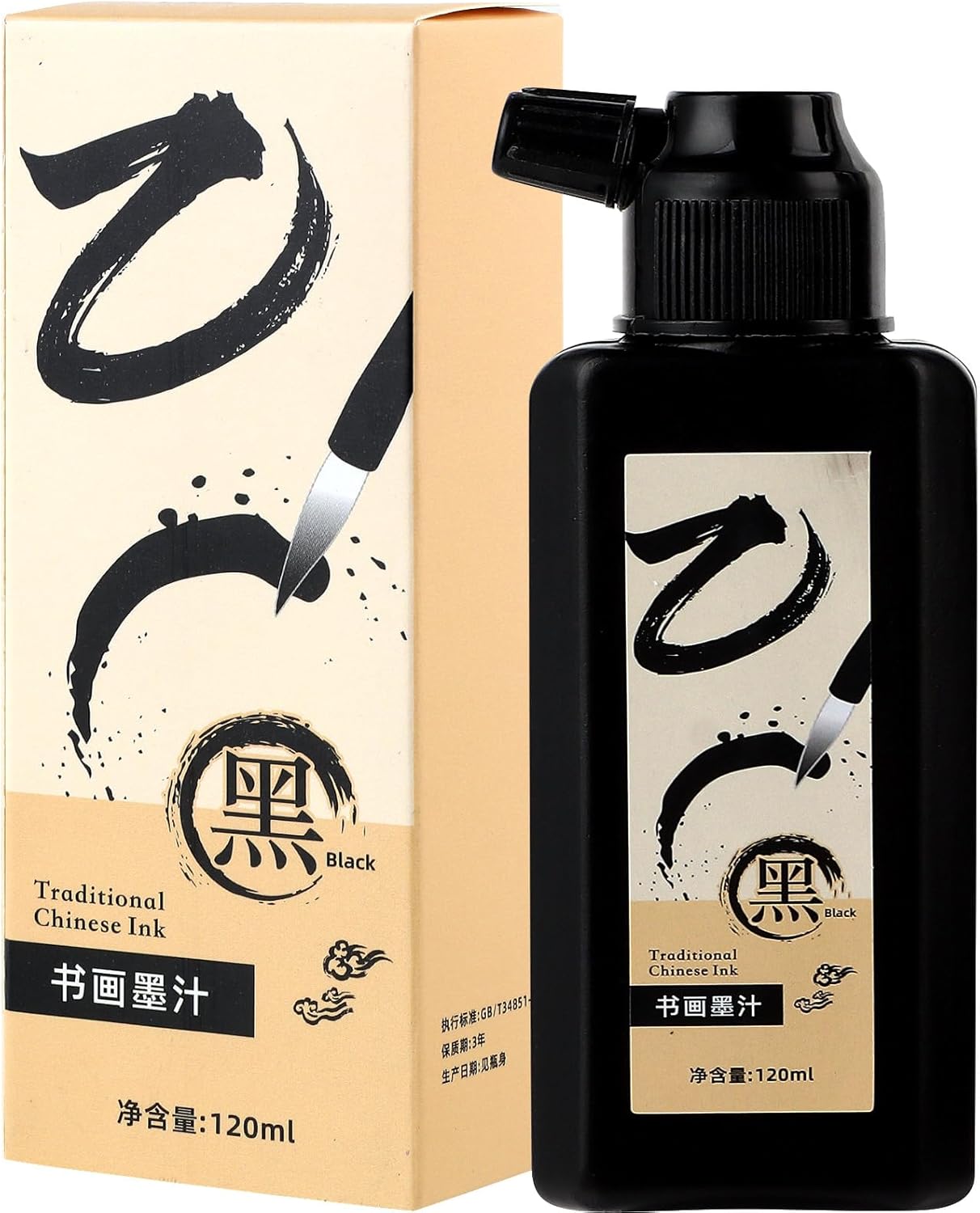 120 ML/4 OZ Calligraphy Ink - Versatile Elegance Chinese Brush Ink for Beginner Practice Traditional Art Works and Japanese Brush Black Ink