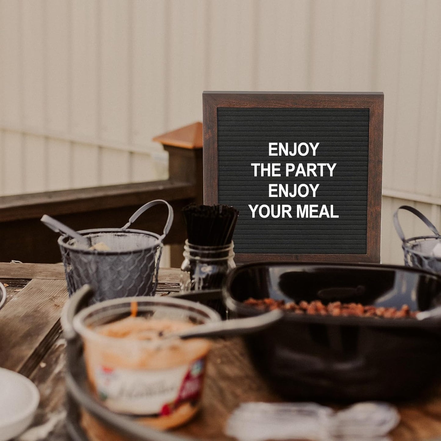 PATIKIL Felt Letter Board, 10x10Inches Black Wooden Changeable Message Board with Storage Bag Stand for Kitchen Menu Classroom Farmhouse Decor Notes, White Bronze Letter