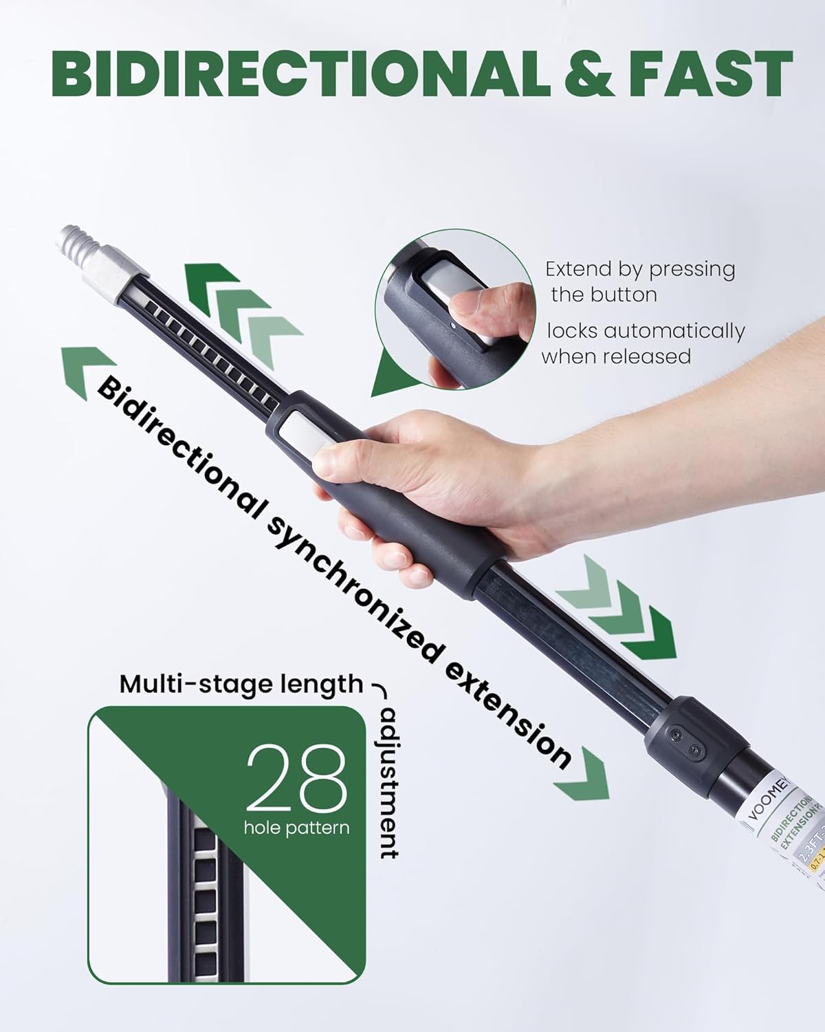 VOOMEY 2.3-4 ft (0.7-1.2m) Dual Extending 28 Point Adjustable Extension Pole for Paint Roller Frames | Heavy-Duty Telescopic Extension Pole | Multi-Purpose Tool for Dusting, Painting & Mores