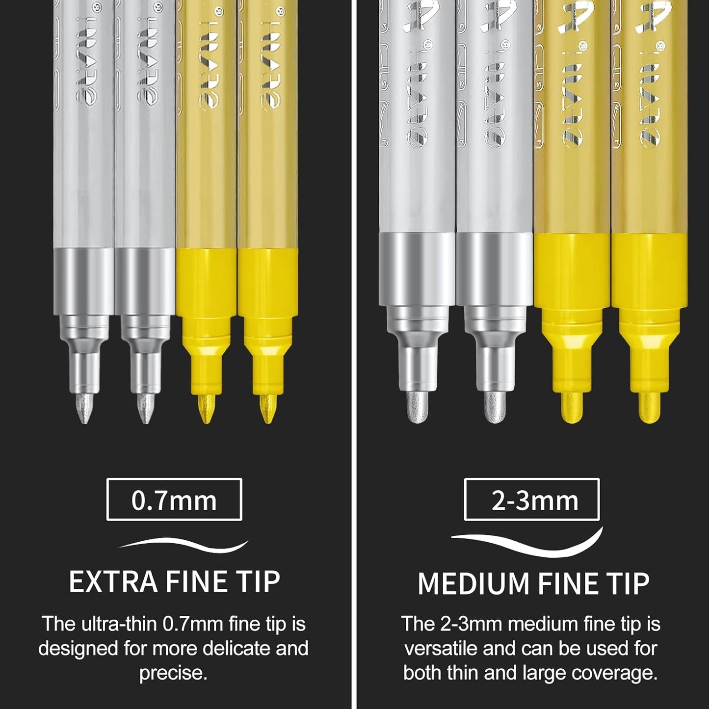 SFAIH Gold & Silver Acrylic Paint Markers - 8 Pack 2-3MM Medium Tip & 0.7MM Extra Fine Paint Pens for Rock Painting, Wood, Metal, Fabric, Plastic, Canvas, Glass, Ceramic, Diy Crafts