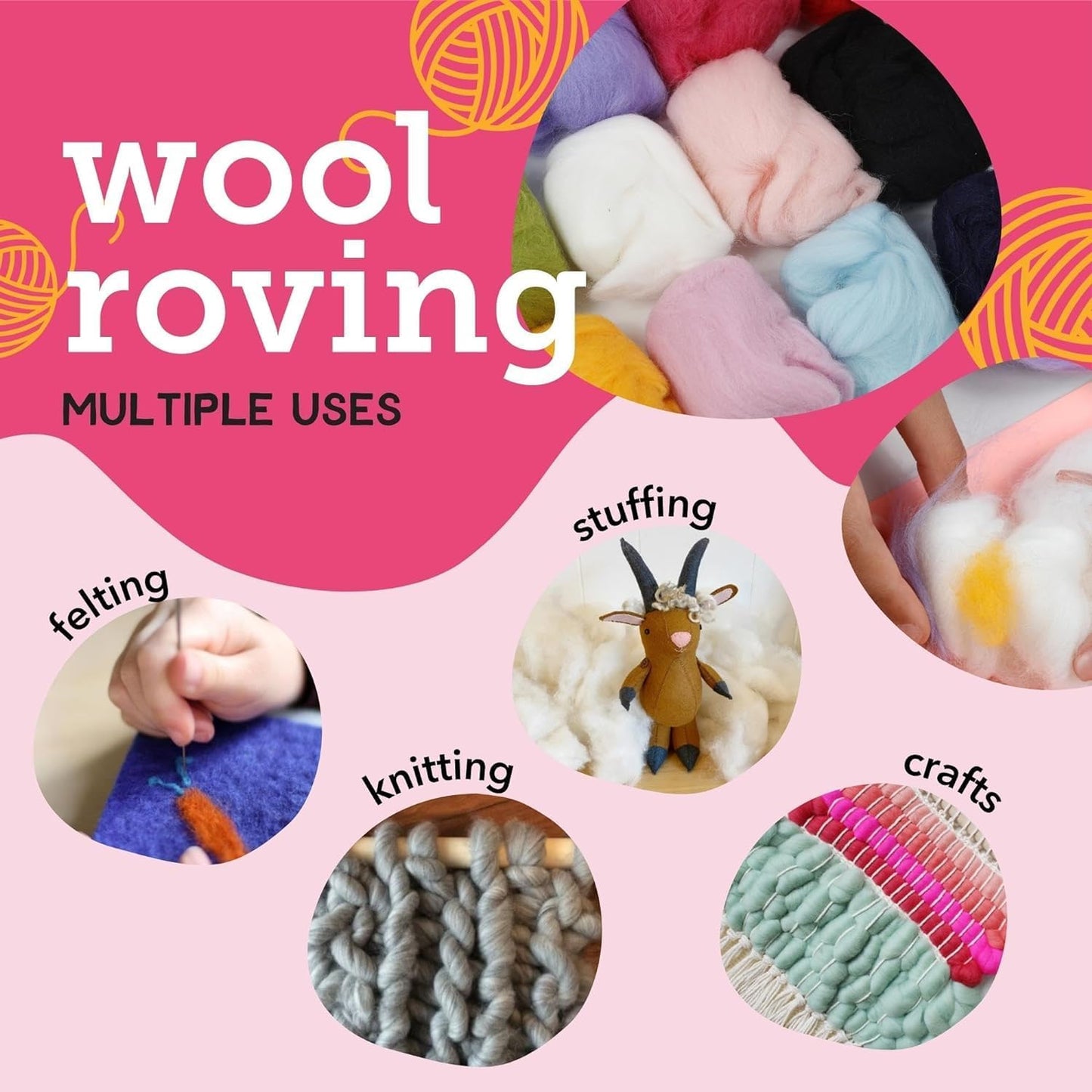 Incraftables Felting Needles Wool Roving Kit - Needle Felting Kit for Beginners, Adults & Kids – Wool Felting Kit with Plastic Eyes, Keychains, Glue & Accessories – 15 Colors