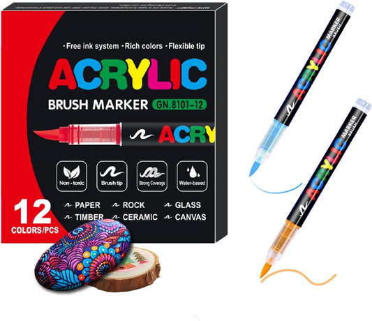 acrylic paint markers brush tip (12-B colors)