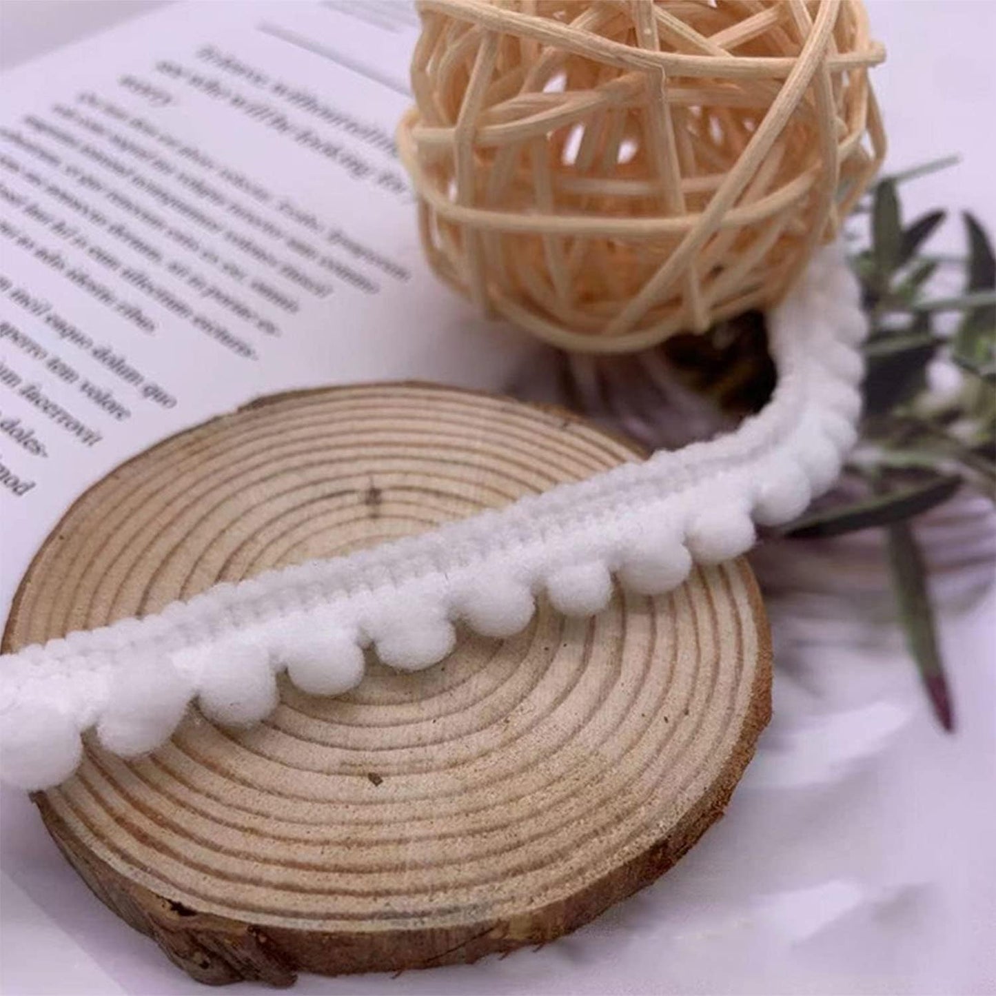 10 Yards Mini Pom Pom Trim Ball Fringe Ribbon Tassel Curtain Carpet Lace Clothes Pillow Decoration Craft Ribbon Sewing Tassel Decoration, White