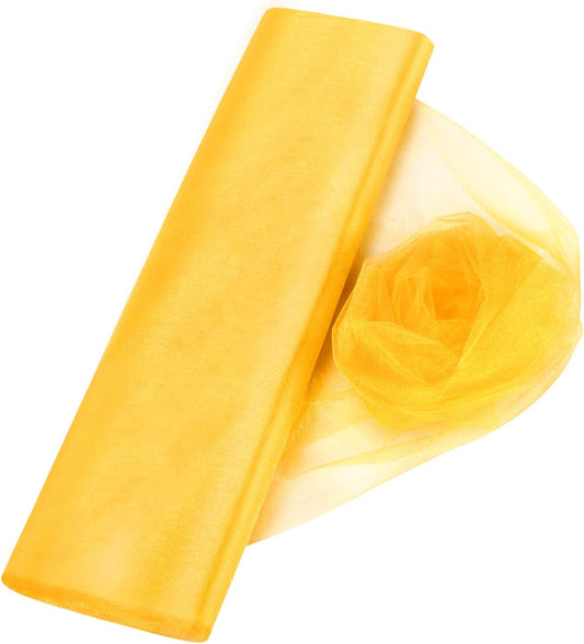 Crystal Organza Tulle Sheer Fabric Backdrop Curtains for Wedding Baby Shower Birthday Party Event Decor, 19” by 30 Yard (Gold)