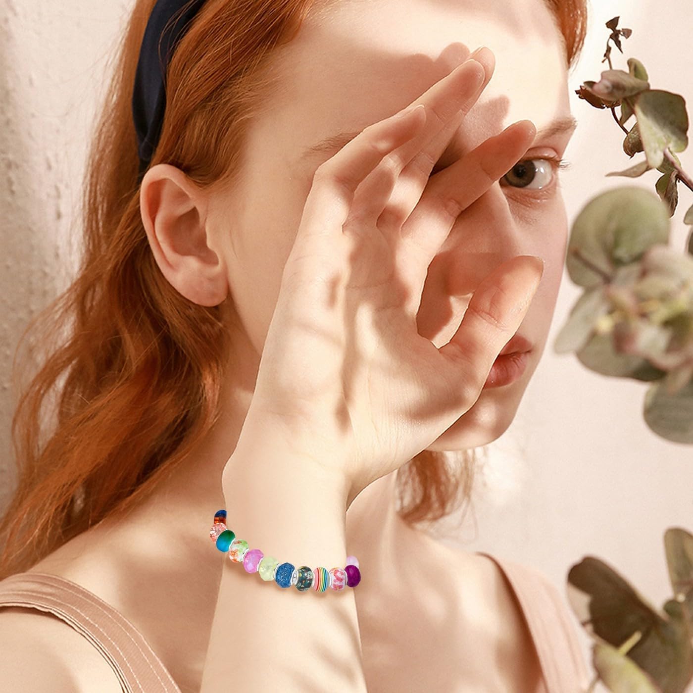 LAIDANLA Rainbow Large Hole Beads, 200pcs 15mm European Style, Resin, Plastic, Acrylic, Round, Loose Beads for Jewelry Making, Crafts, Decoration