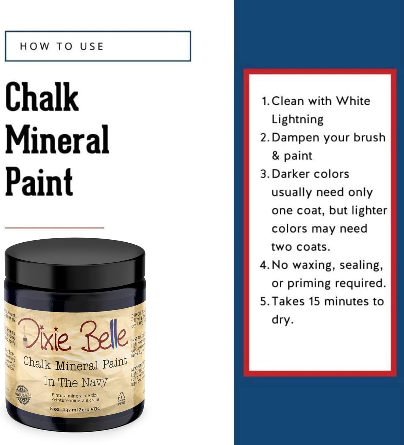 Dixie Belle Paint Company Chalk Finish Furniture Paint - In the Navy (8oz) - Matte Dark Navy Chic Chalk Mineral DIY Furniture Paint